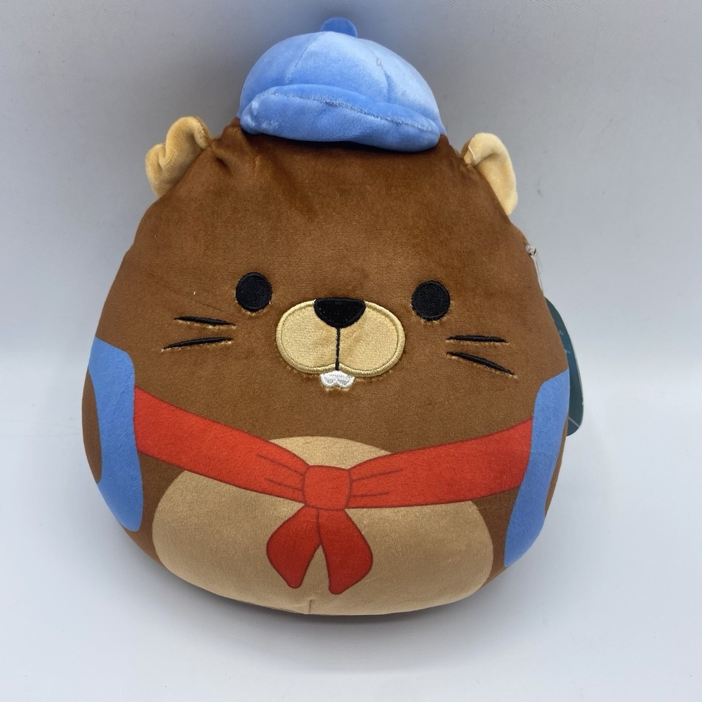 Squishmallows Chip the Beaver Hiker Plush Blue Hat Backpack 2023 NWT Brown 8in